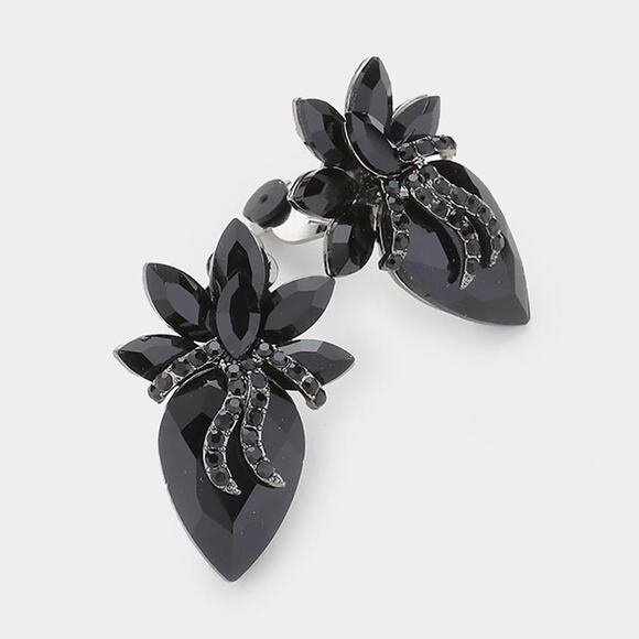 Classy 2" clip on black stone flower button style earrings - Picture 4 of 4